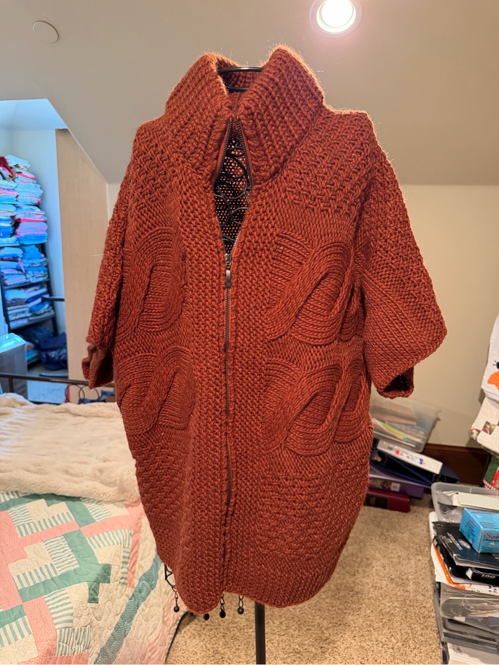 Chunky Zip-Front Cardigan in Rust